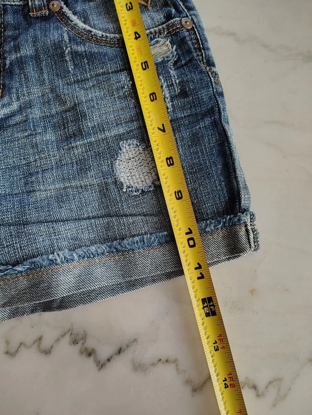 Justice 100% Cotton Distressed Detail Blue Denim Cuffed Jean Shorts Size 14 Girl